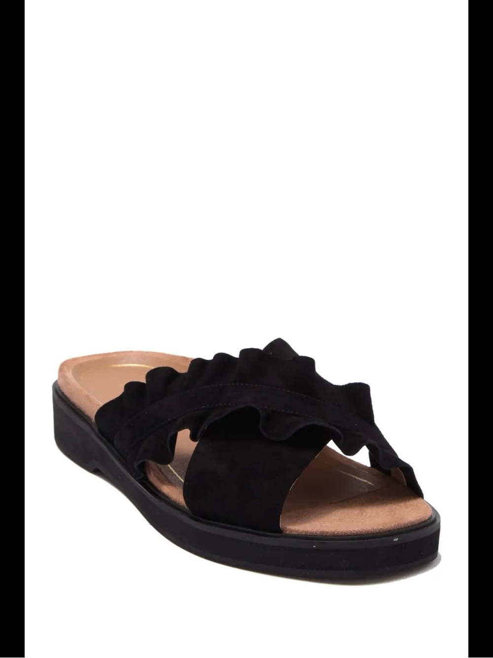 Vionic Black Leila azalea Ruffle Crossband Slide Mules